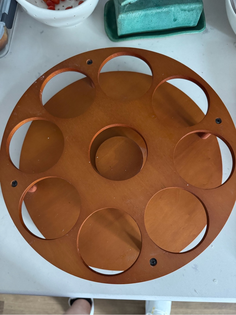 Round 9-Slot Copper Wood Bottle or Jar Holder